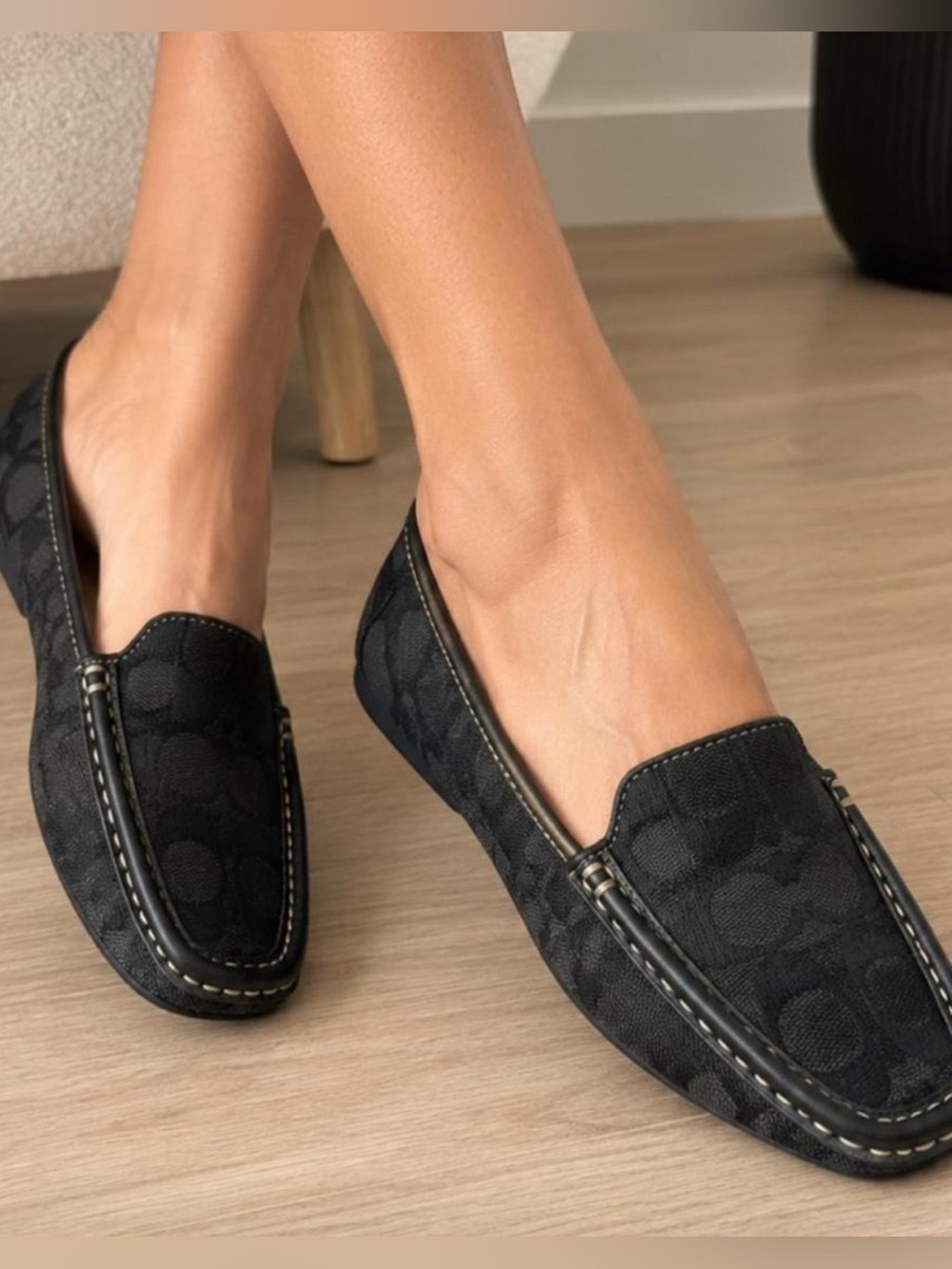 Coach Black Monogrammed Fabric Loafers SUMMER size 5 1/2